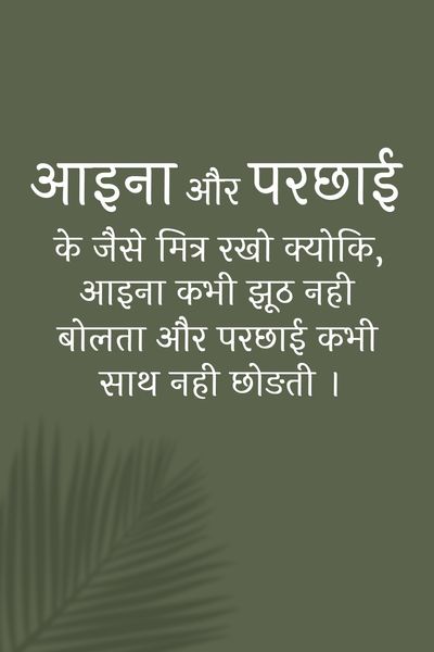 Aina or parchayee ke jese mitar rakho koyk or parchayee kabhi saath nahi chodtii Aina kabhi jutha nahi bolta or